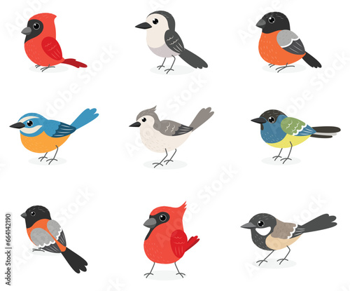 Canvas Print Cute winter birds cartoon, isolated on white background