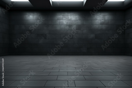 Background with dark gray tiled floor. Generative AI © Christopher