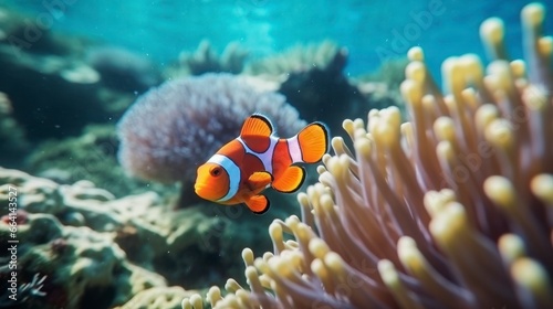 Clown fish swimming near coral