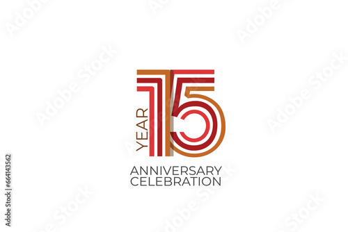 15th, 15 years, 15 year anniversary year anniversary. celebration with retro style in 3 colors, red, pink and brown on white background for invitation card, poster, internet, design, poster, greeting 