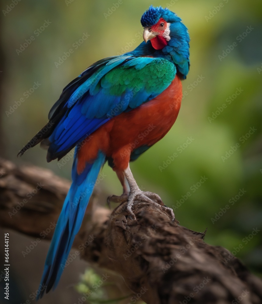 blue and red bird on a branch