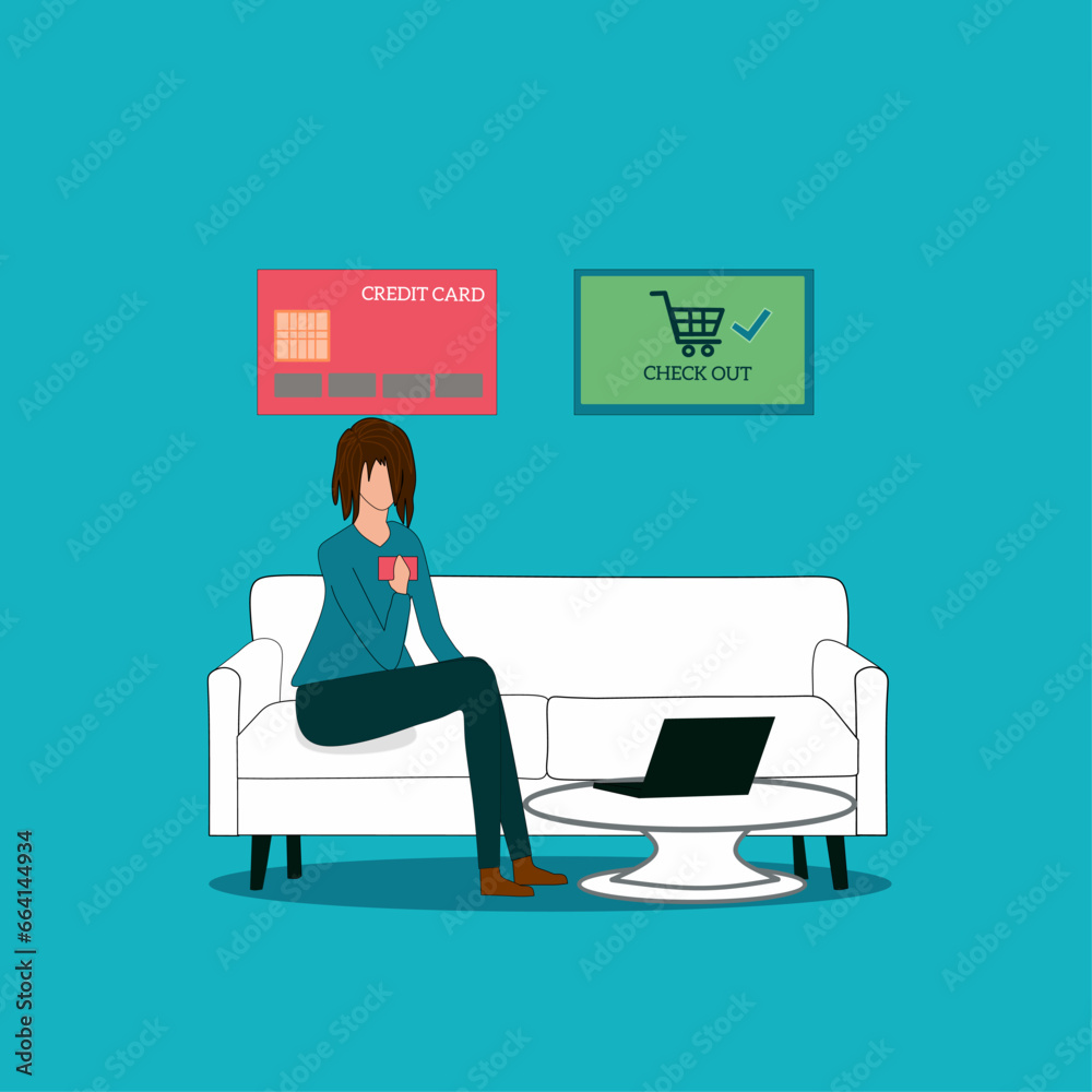 Flat illustration about person that buying in online shop using credit card Flat illustration about person that buying in online shop using credit card