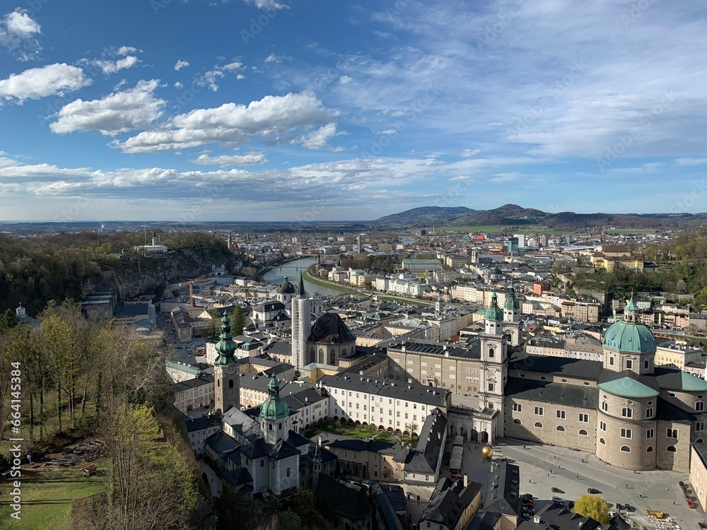 The view from Hohensalzburg Fortress, Austria. The town of Salzburg blends into the surrounding nature.