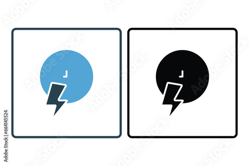 Fast icon. clock with lightning. icon related to speed. suitable for web site, app, user interfaces, printable etc. Solid icon style. Simple vector design editable