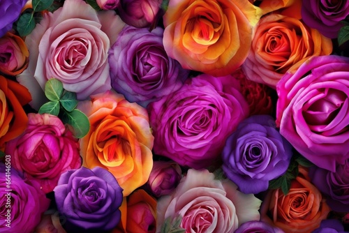 Colorful floral wallpaper with vibrant purple and pink roses. Perfect for Mother s Day. Generative AI