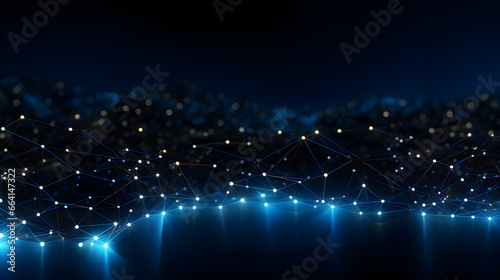 Blue abstract background with a network grid and particles connected. futuristic background  © Planetz