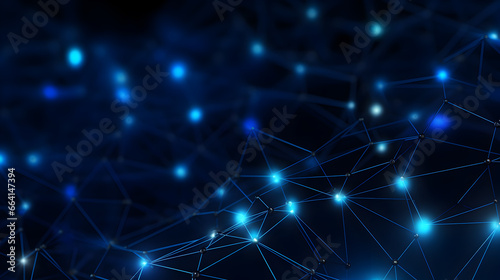 Blue abstract background with a network grid and particles connected. futuristic background 