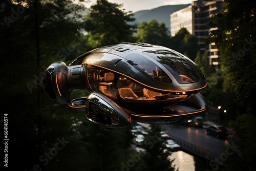 Futuristic air transport. Futuristic spaceship. 3D CG rendering of space ship.   © vachom