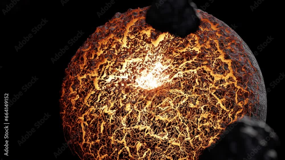 A planet collapsing in a 3D animation