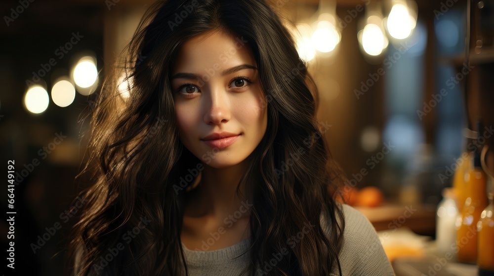 Beautiful Asian Woman Long Black Hair Portrait, Background Image ,Desktop Wallpaper Backgrounds, Hd