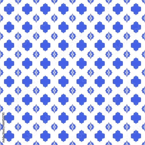 seamless repeating geometric pattern blue/purple/periwinkle diamonds and crosses on white background wallpaper