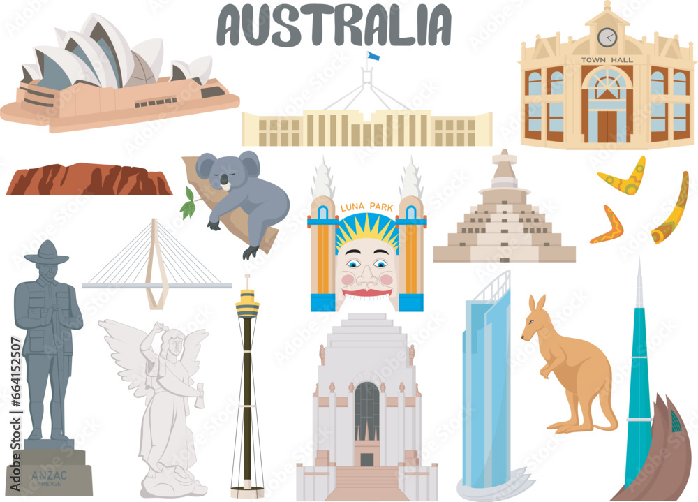 Obraz premium Set of Australia famous landmarks
