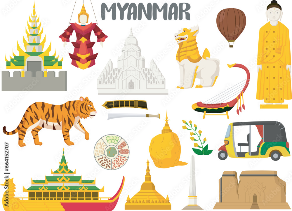 Set of Myanmar famous landmarks