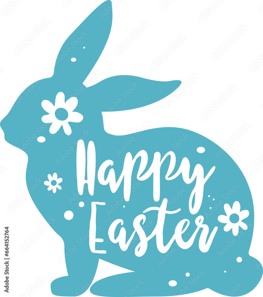Naklejka premium Digital png illustration of happy easter text with silhouette of rabbit on transparent background