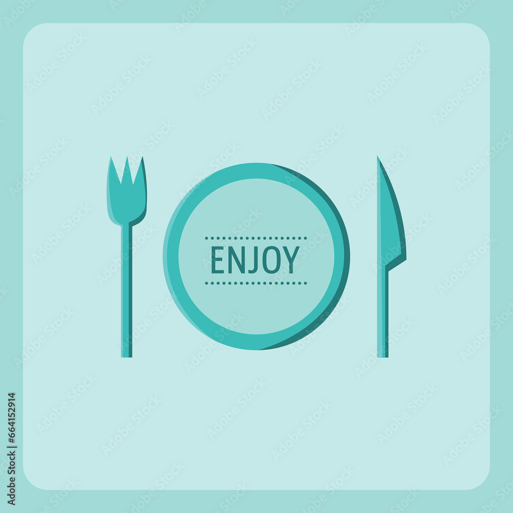 Digital png illustration of plate and cutlery with enjoy text on transparent background