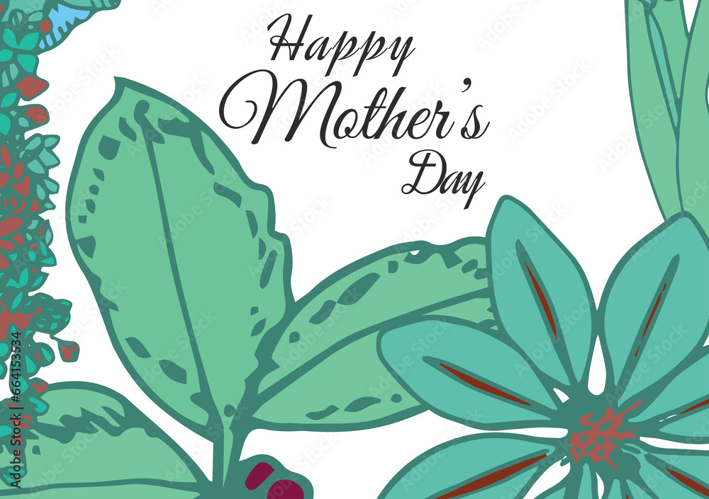 Digital png illustration of happy mother's day text with flowers on transparent background