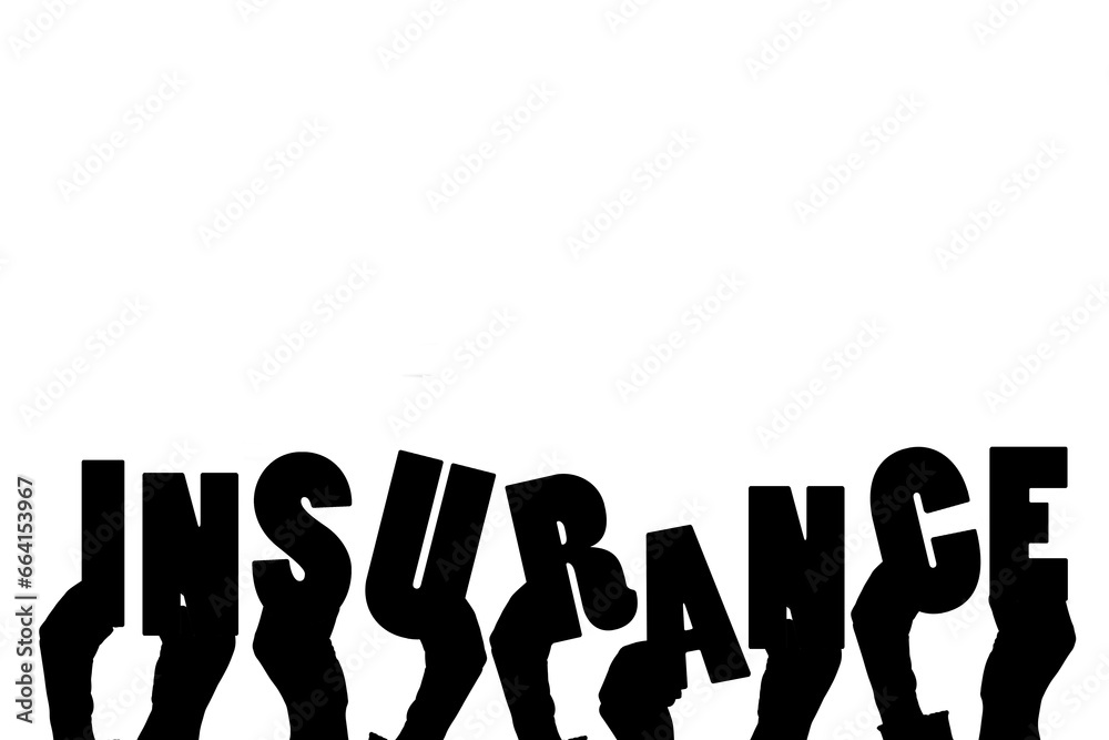 Digital png illustration of hands with insurance text on transparent background