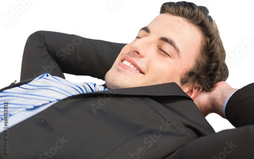 Digital png photo of caucasian businessman resting on transparent background