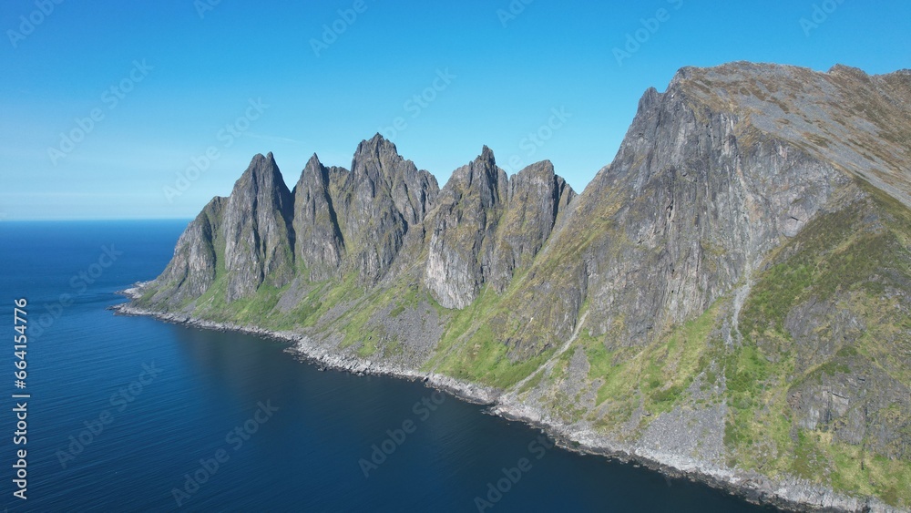 Norway. Abstract colorful landscape of rocks and sea. View from above