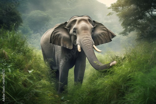 an enormous elephant in a natural habitat. Generative AI
