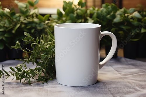 A plain white ceramic mug mock up. Generative AI.