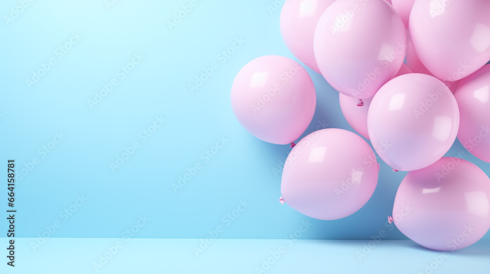 Pink baloon on pastel blue background with copy space. Pink baloon on pastel blue background with copy space.