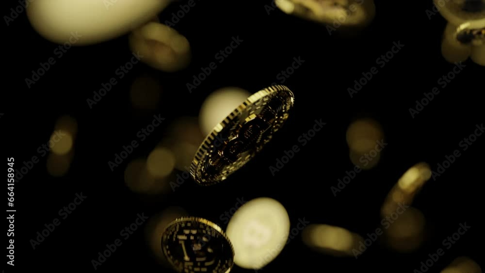 Focus on a single bitcoin in the air Focus on a single bitcoin in the air