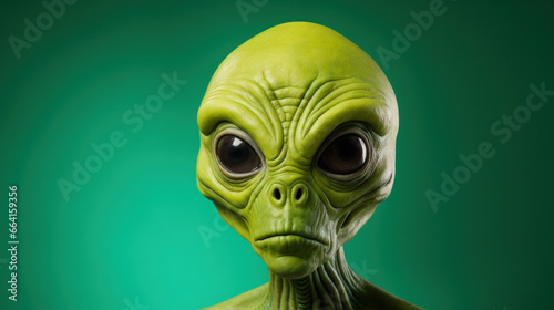 Image of an alien. Green skin Humanoid from an other planet portrait on studio background.