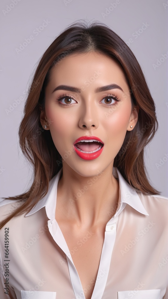 portrait of a woman exited expression portrait of a woman exited expression