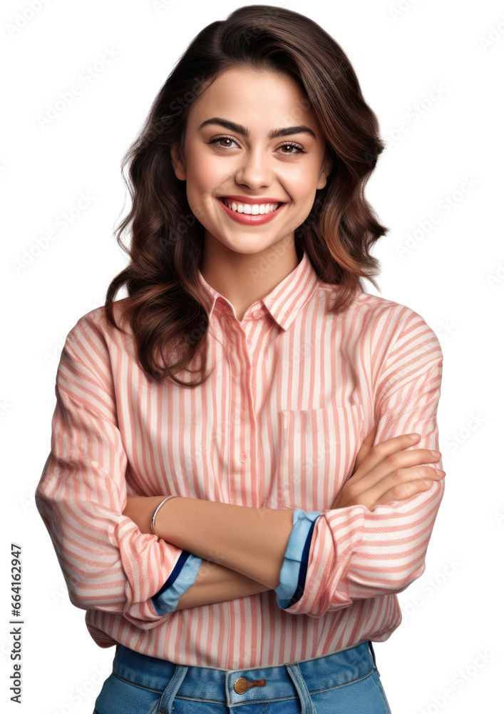 Portrait of woman with arms crossed and isolated on transparent background, png file Portrait of woman with arms crossed and isolated on transparent background, png file