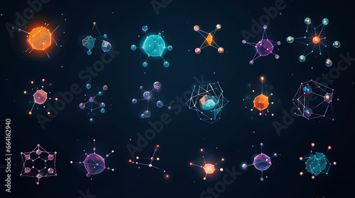 Connected molecules icons. Molecular structure logo