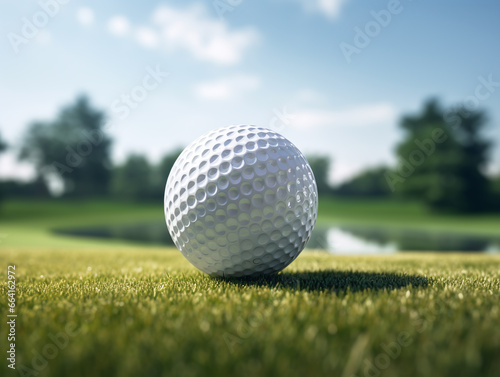 Golf ball on a green grass.