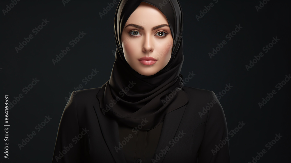 Potrait of hijab businesswomen wearing a black attire. Potrait of hijab businesswomen wearing a black attire.