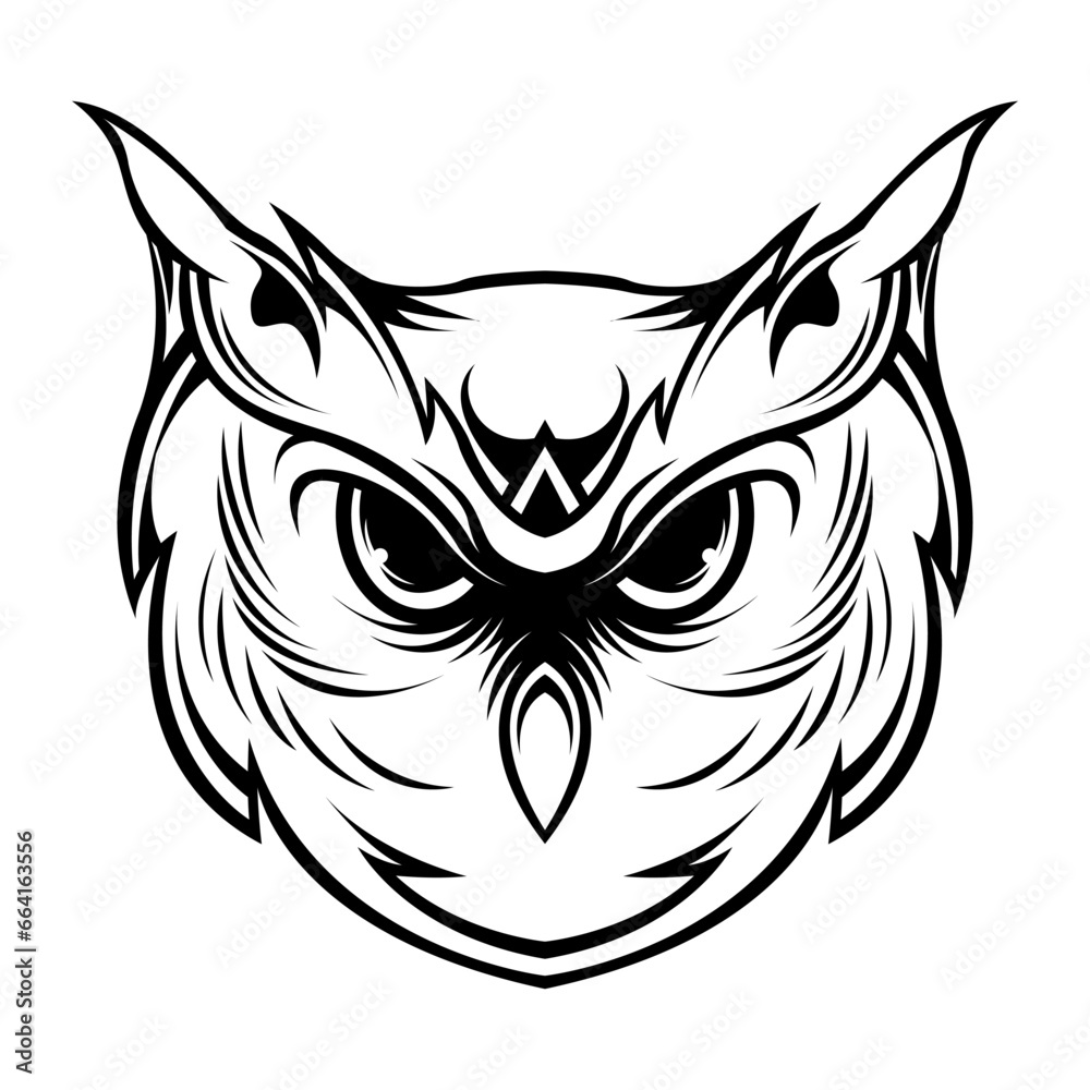 owl head with a black and white design