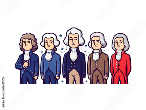 Doodle Founding Fathers, cartoon sticker, sketch, vector, Illustration, minimalistic photo