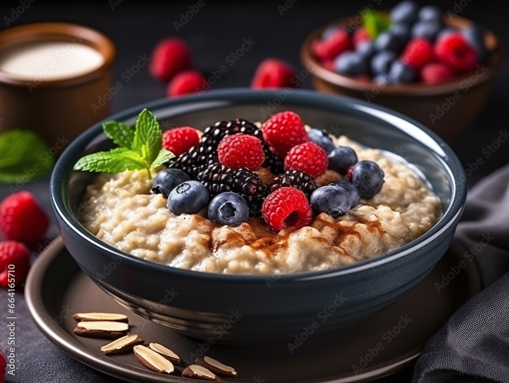 Bowl of oatmeal with fruits. Bowl of oatmeal with fruits.