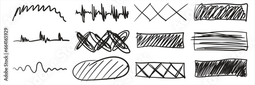 Hand drawn sketch doodle arrows, checkmarks, signs, icons, lines, brush strokes, brackets, speech bubbles, handwritten design elements set isolated on white background