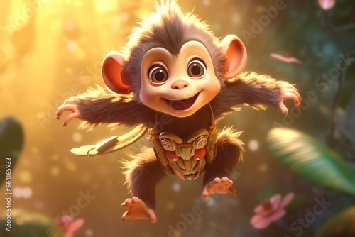 A charming baby monkey illustrated in a child-friendly animated fantasy style. Generative AI photo