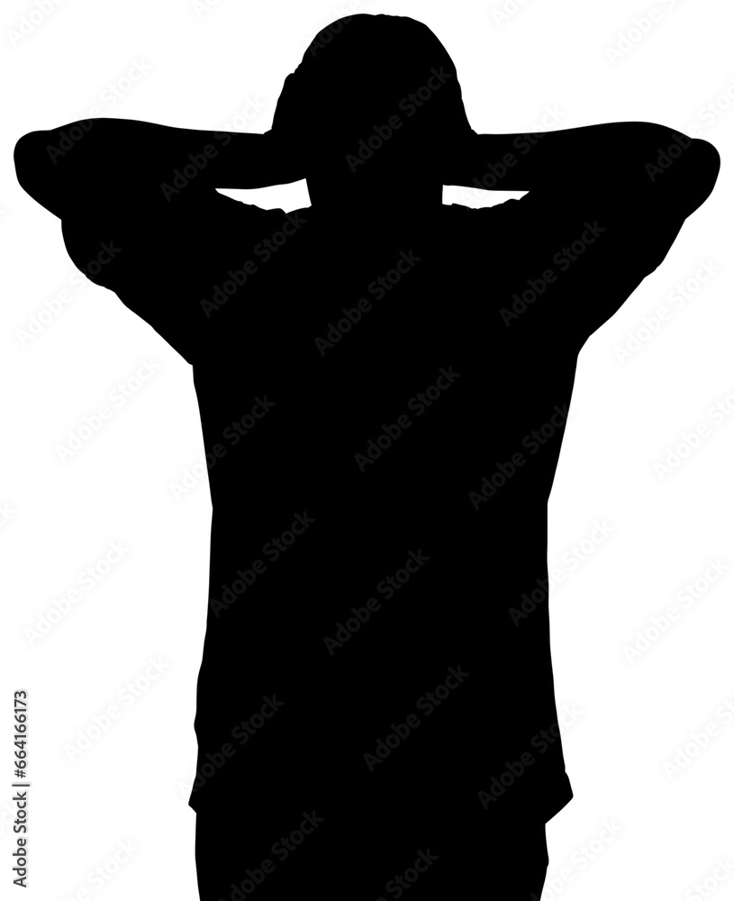 Digital png silhouette of man holding his head on transparent background Digital png silhouette of man holding his head on transparent background