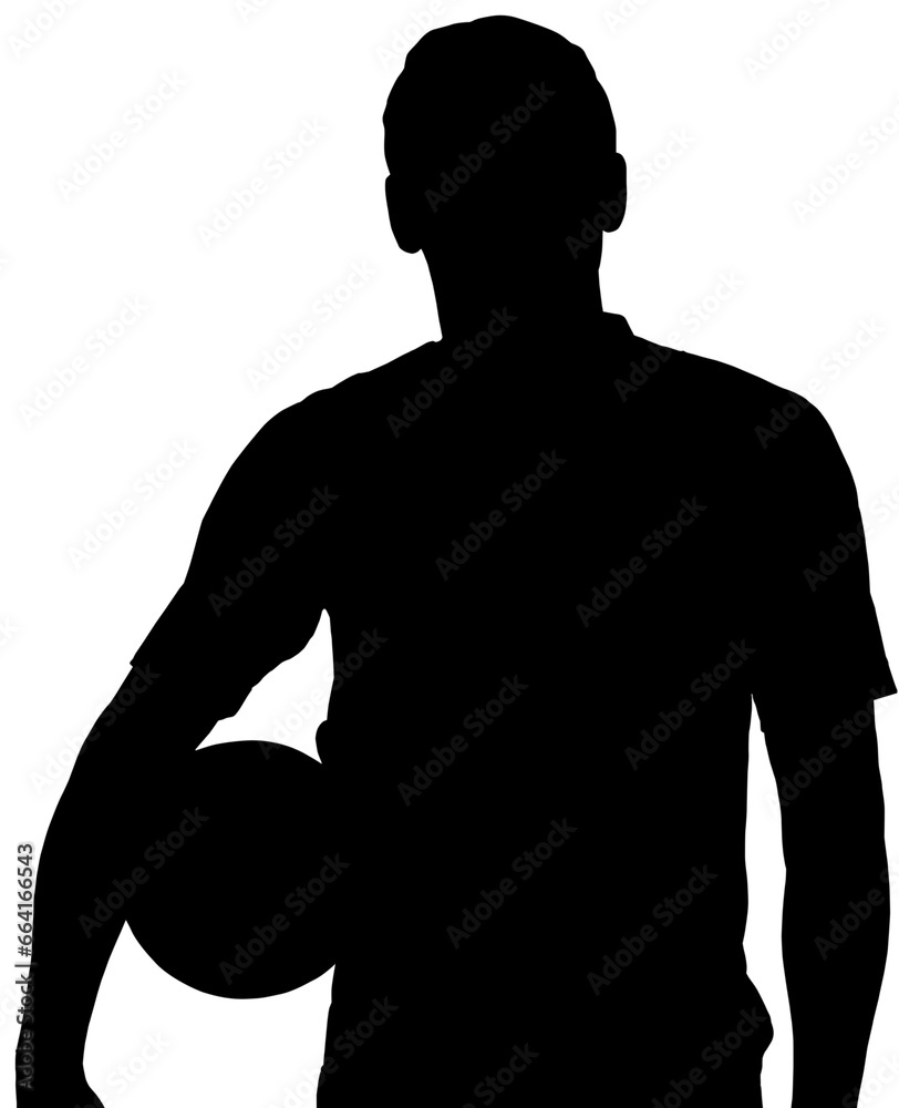 Digital png silhouette of man holding ball on transparent background