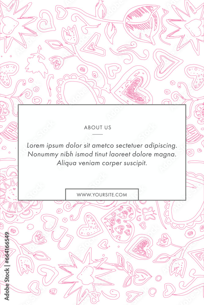 Digital png illustration of card with pink patterns and window for text on transparent background