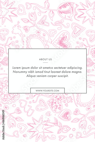 Digital png illustration of card with pink patterns and window for text on transparent background