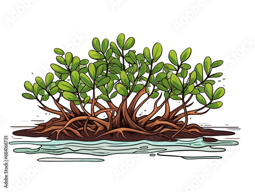 Doodle Mangrove ecosystem, cartoon sticker, sketch, vector, Illustration, minimalistic