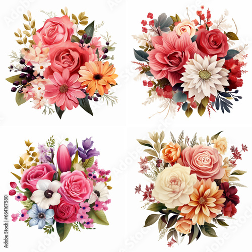 flower leaves, blossom, poppy, invitation, rose watercolor set pattern vector background