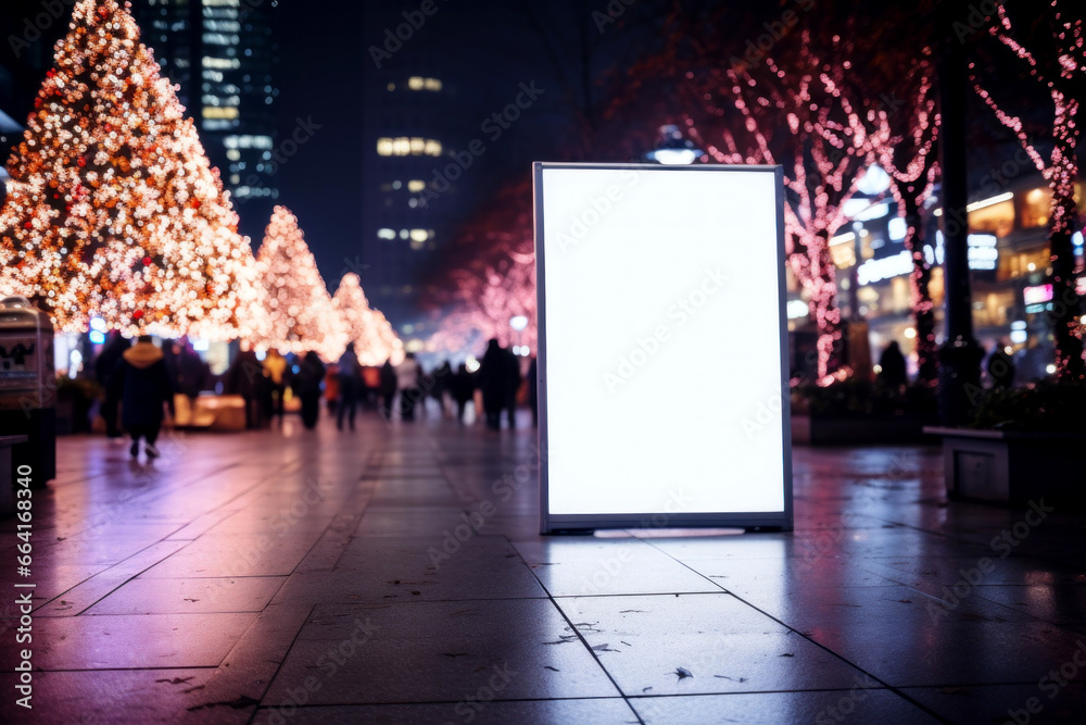 Menu boards in Christmas shopping mall center sign mockup. Generative AI. Menu boards in Christmas shopping mall center sign mockup. Generative AI.