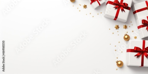 Merry Christmas. Modern Christmas flat lay. white background .Generative AI