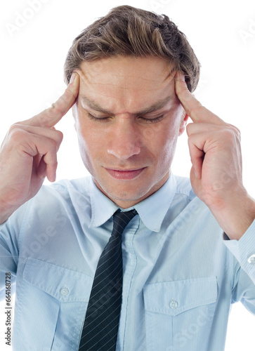 Digital png photo of caucasian businessman thinking on transparent background