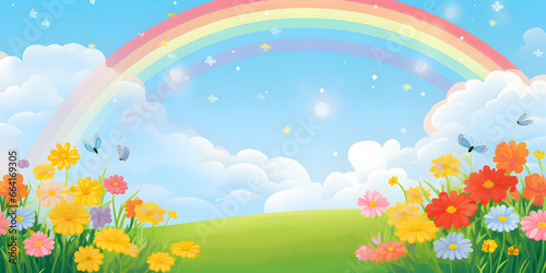 Nature landscape with rainbow illustration background