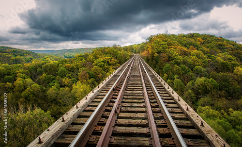Railroad trestle bridge in Autumn
