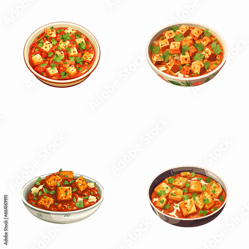 set of happy cute paneer tika masala watercolor illustrations for printing on baby clothes, pattern, sticker, postcards, print, fabric, and books